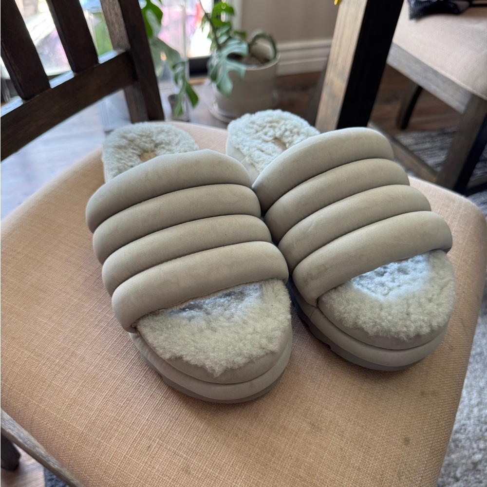 Plush green Ugg Slide Slippers